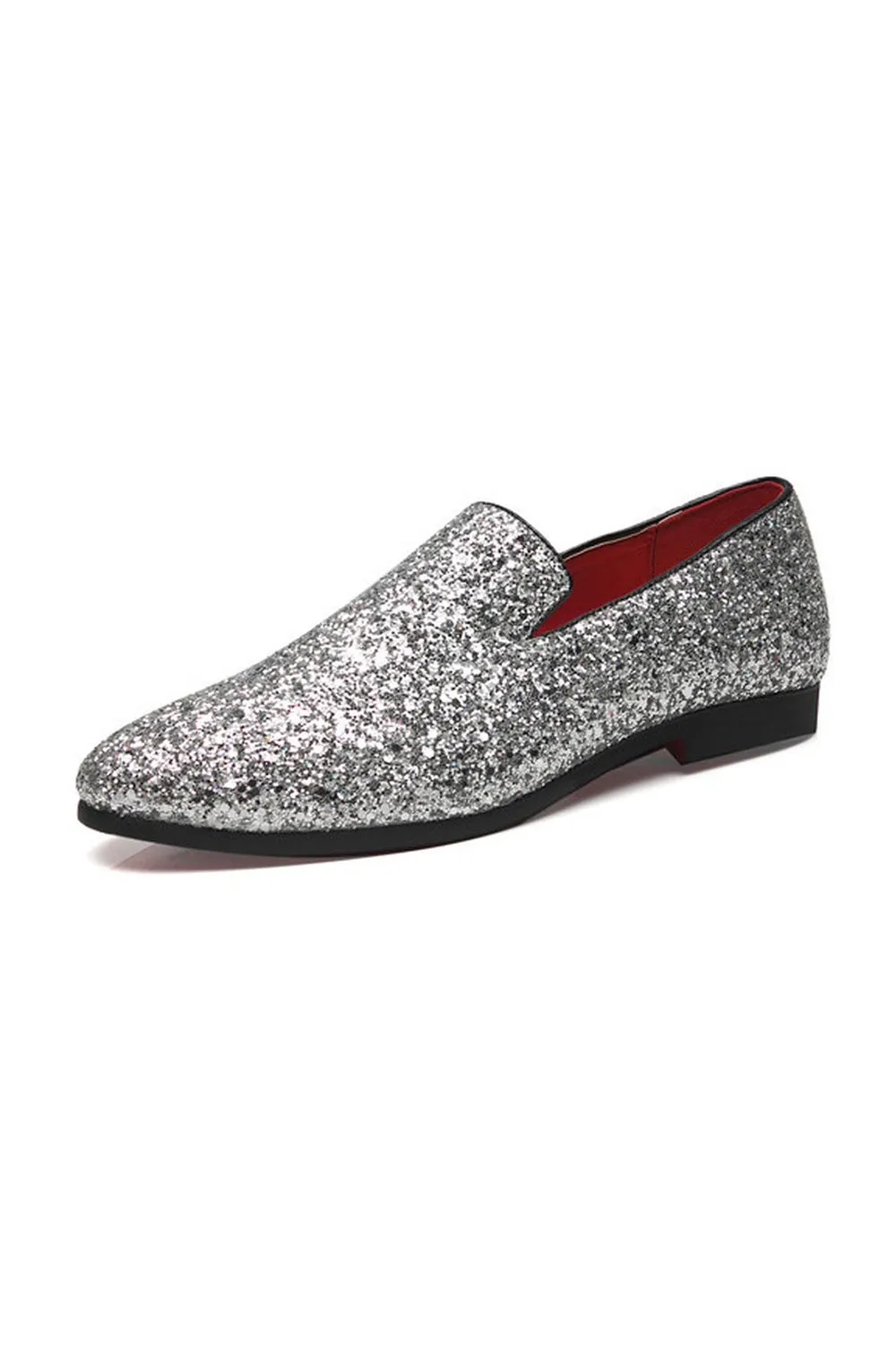 Silver Slip-On Sequin Men's Prom Shoes sold by Zapaka