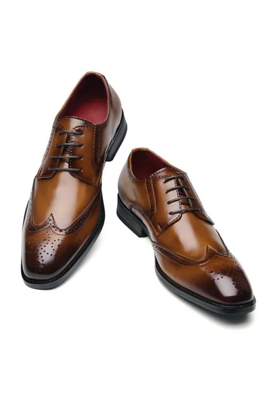 Brown Lace-Up Leather Men's Shoes sold by Zapaka