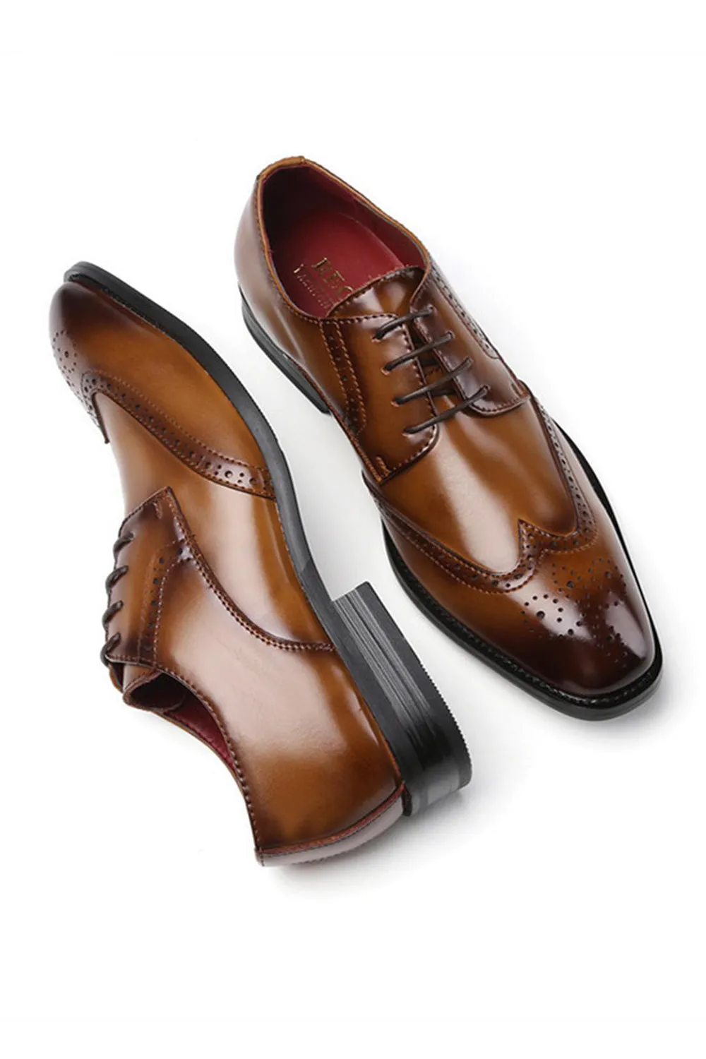 Brown Lace-Up Leather Men's Shoes sold by Zapaka product image thumbnail 2