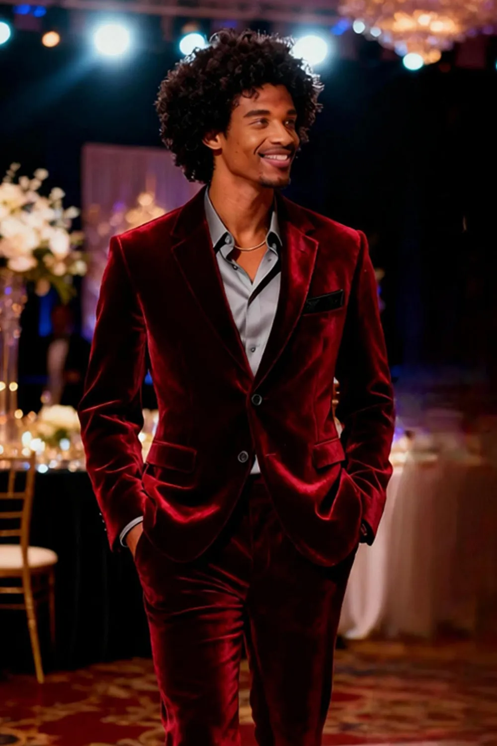 Burgundy Velvet 2 Piece Notched Lapel Men's Prom Suits sold by Zapaka product image thumbnail 2
