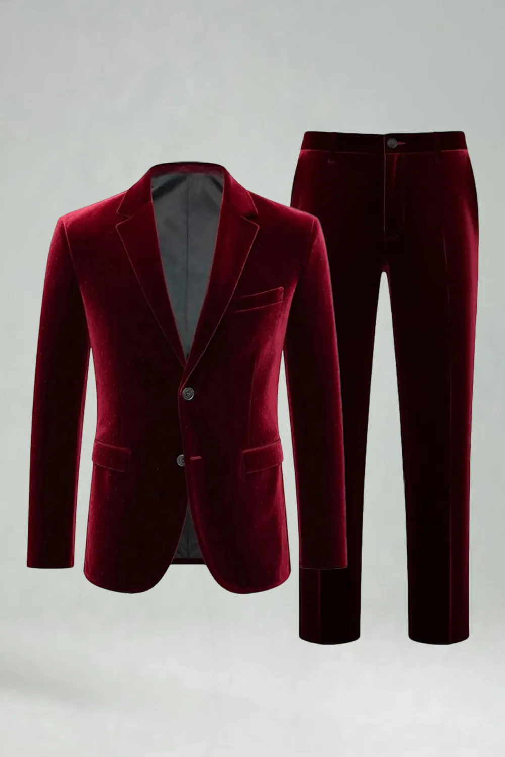 Burgundy Velvet 2 Piece Notched Lapel Men's Prom Suits sold by Zapaka product image thumbnail 3