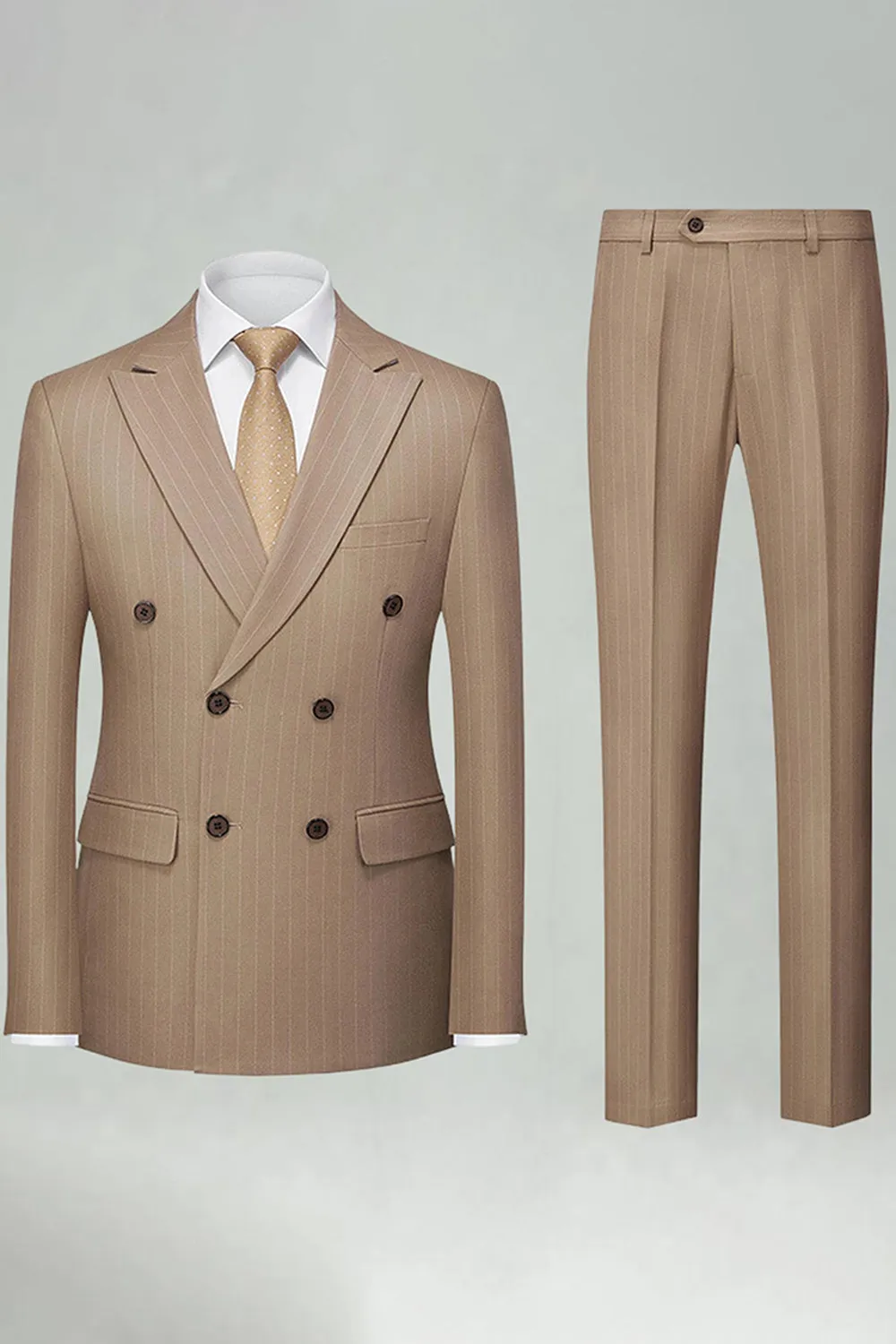 2 Piece Striped Double Breasted Khaki Men's Suits sold by Zapaka