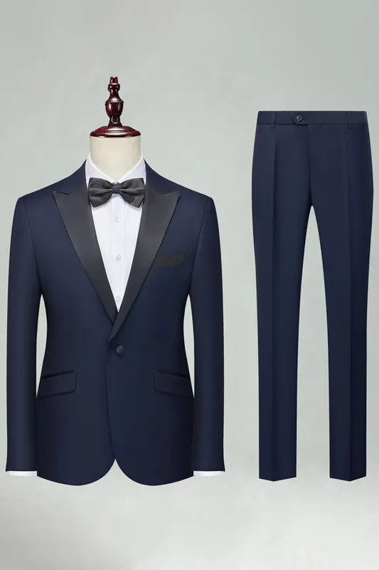 Navy Peak Lapel Slim Fit 2 Piece Men's Suits sold by Zapaka