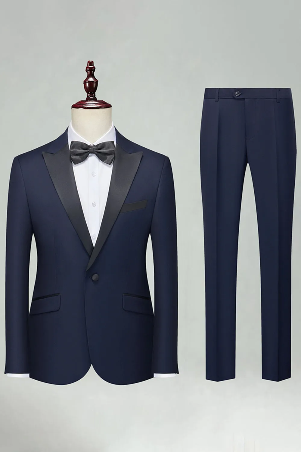 Navy Peak Lapel Slim Fit 2 Piece Men's Suits sold by Zapaka