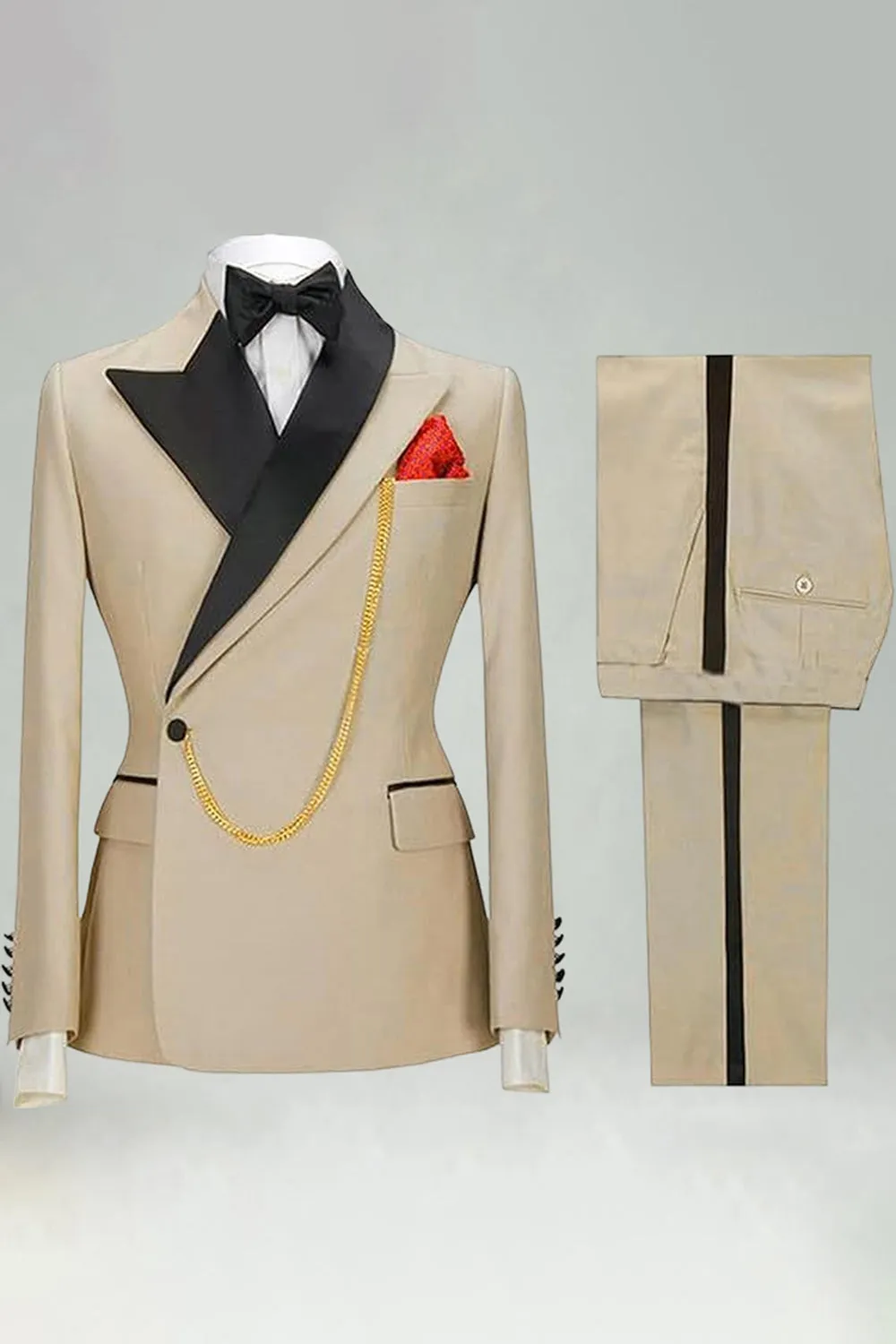 Slim Fit 2 Piece Khaki Peak Lapel Men's Suits sold by Zapaka