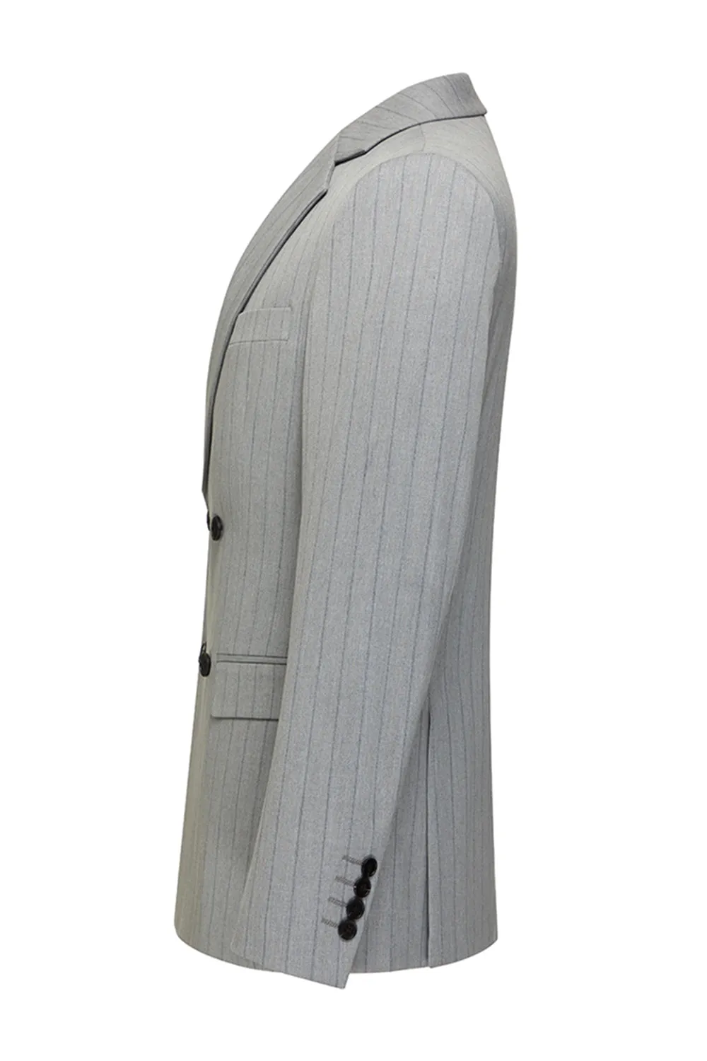 Men's Striped Light Grey Notched Lapel Suits sold by Zapaka product image thumbnail 4