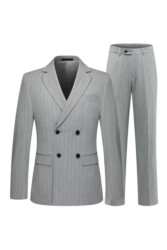 Men's Striped Light Grey Notched Lapel Suits sold by Zapaka
