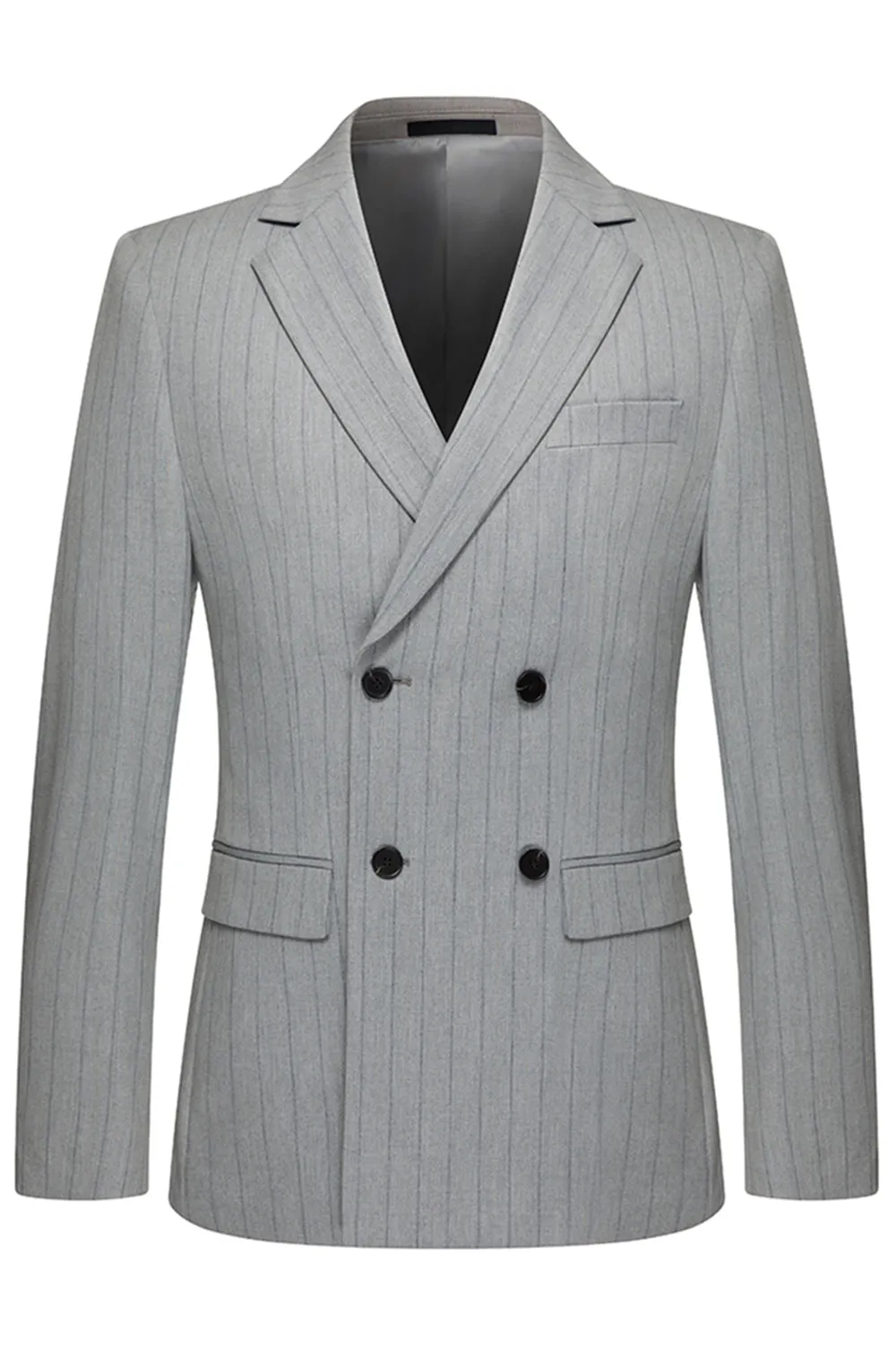 Men's Striped Light Grey Notched Lapel Suits sold by Zapaka product image thumbnail 2