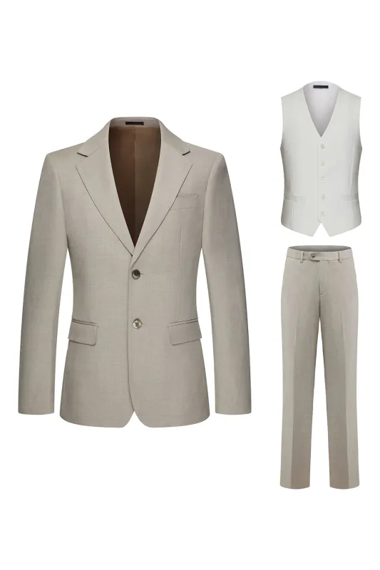 Khaki Notched Lapel 3 Piece Men's Suits sold by Zapaka