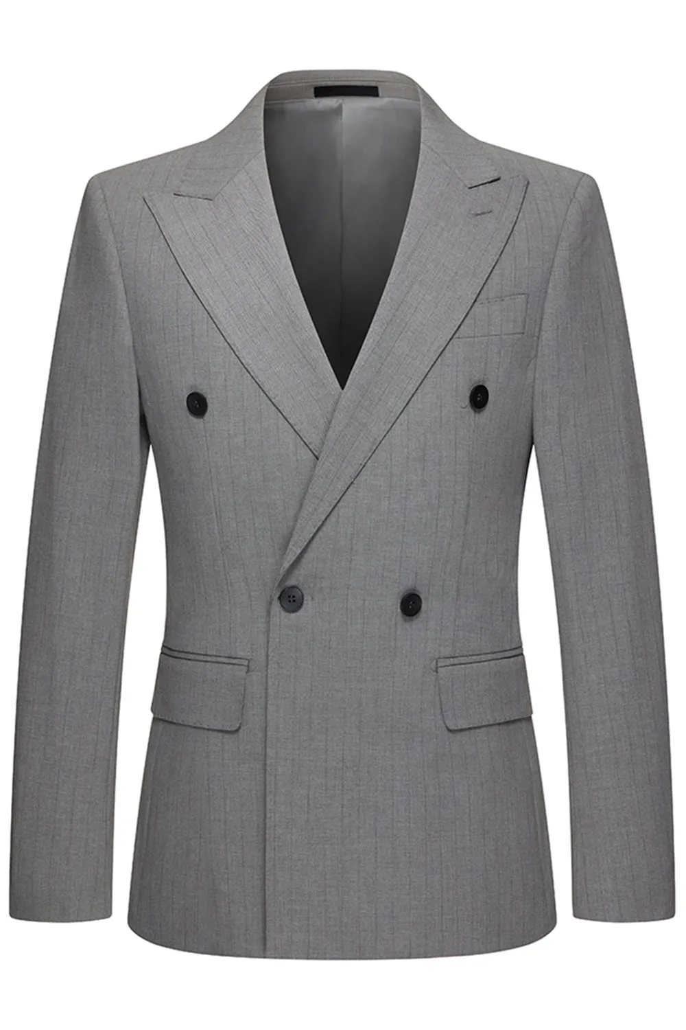 Grey Striped Peak Lapel 2 Piece Men's Suits sold by Zapaka product image thumbnail 2
