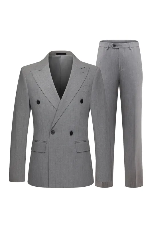 Grey Striped Peak Lapel 2 Piece Men's Suits sold by Zapaka