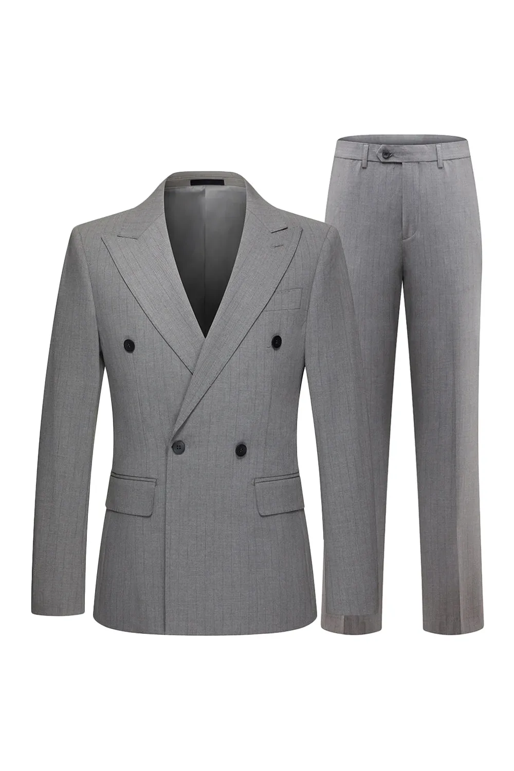 Grey Striped Peak Lapel 2 Piece Men's Suits sold by Zapaka