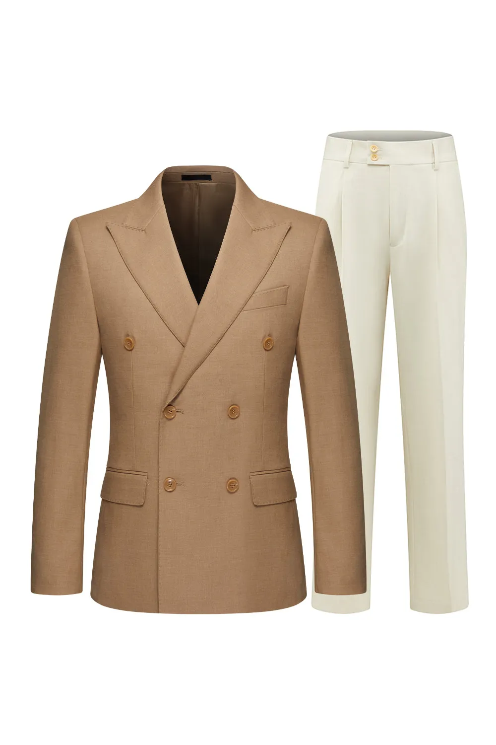 Khaki Peak Lapel 2 Piece Men's Formal Suits sold by Zapaka