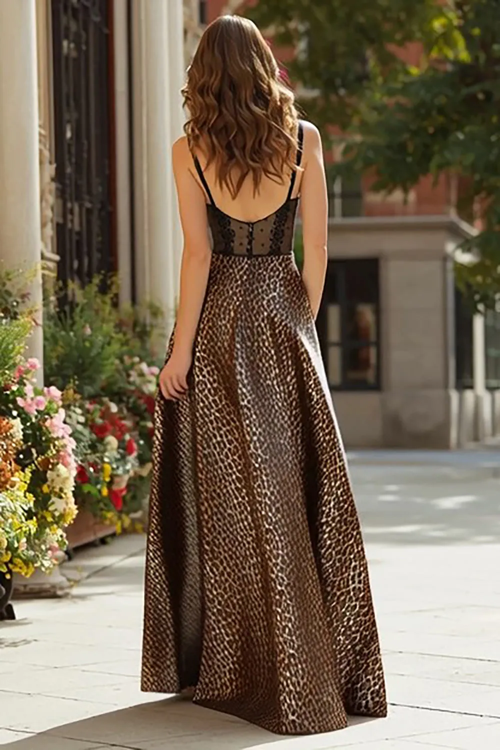Brown Leopard Corset A Line Long Prom Dress sold by Zapaka product image thumbnail 2
