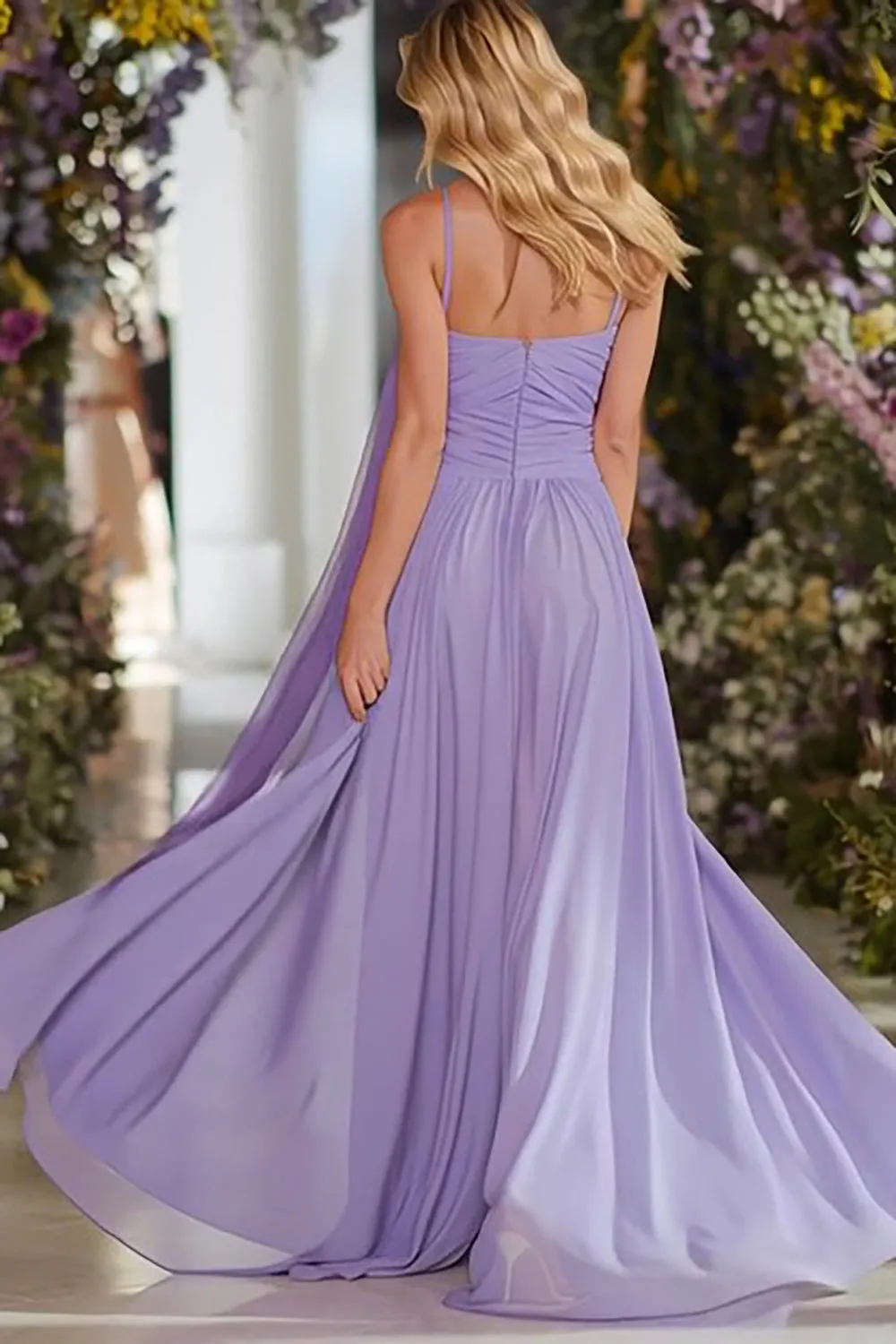Lilac A Line Ruched Long Prom Dress with Streamer sold by Zapaka product image thumbnail 2