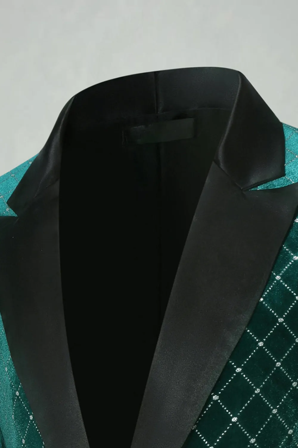 Green Velvet Check Peak Lapel Men's Prom Blazer sold by Zapaka product image thumbnail 3