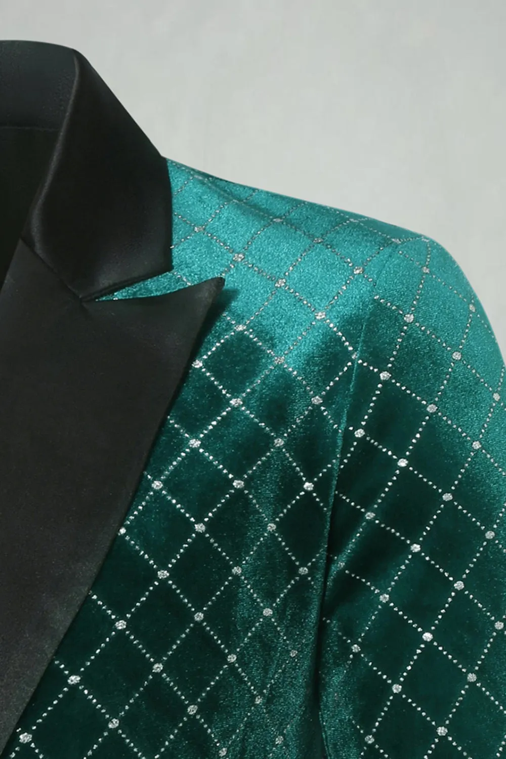 Green Velvet Check Peak Lapel Men's Prom Blazer sold by Zapaka product image thumbnail 4