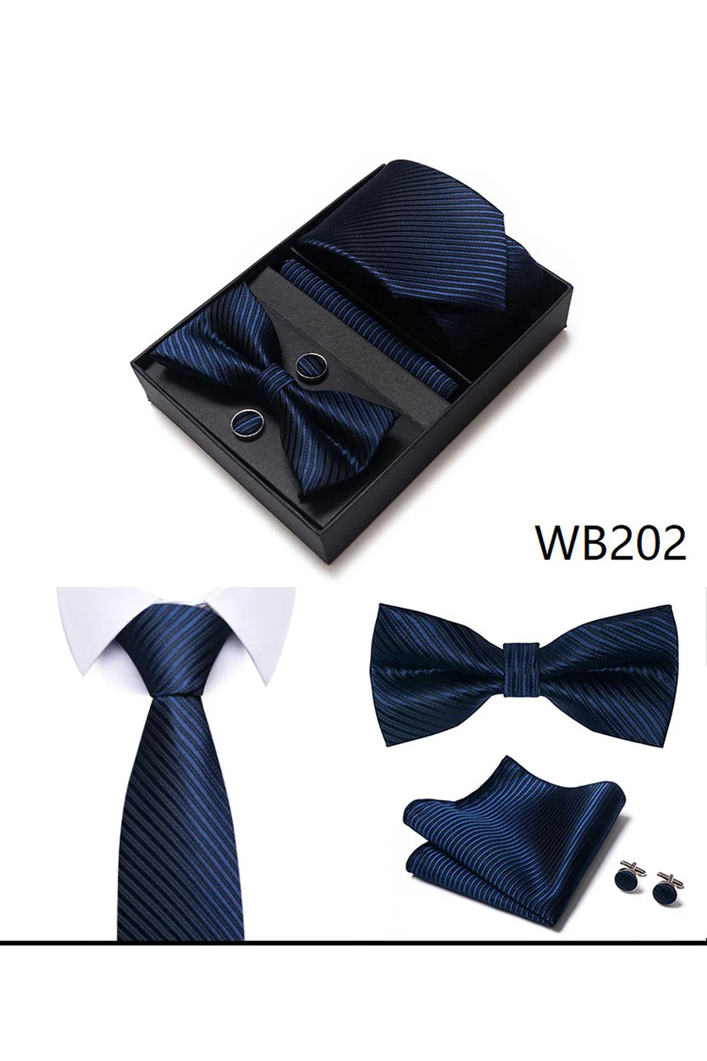 Classic Men's Formal Navy Gold Stripe Tie and Bowtie Set sold by Zapaka product image thumbnail 4