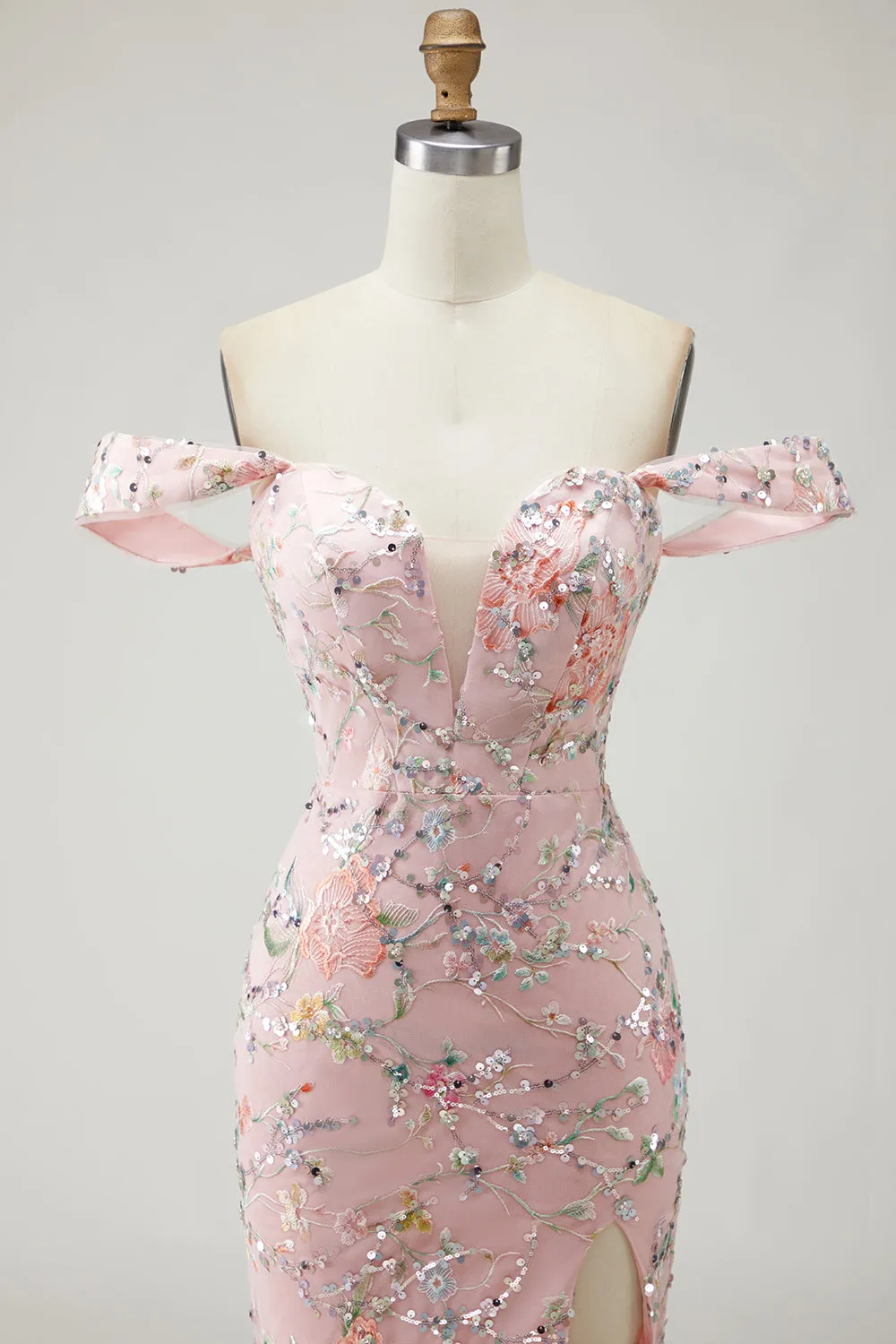 Off the Shoulder Mermaid Sequin Long Blush Prom Dress with Embroidery sold by Zapaka product image thumbnail 4