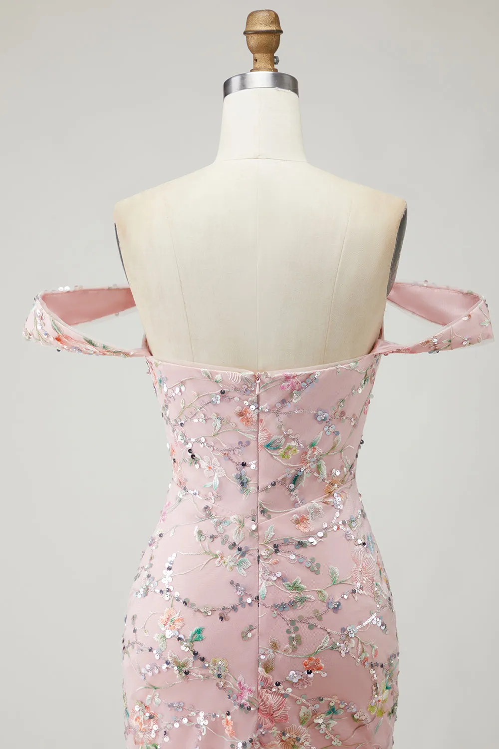 Off the Shoulder Mermaid Sequin Long Blush Prom Dress with Embroidery sold by Zapaka product image thumbnail 5