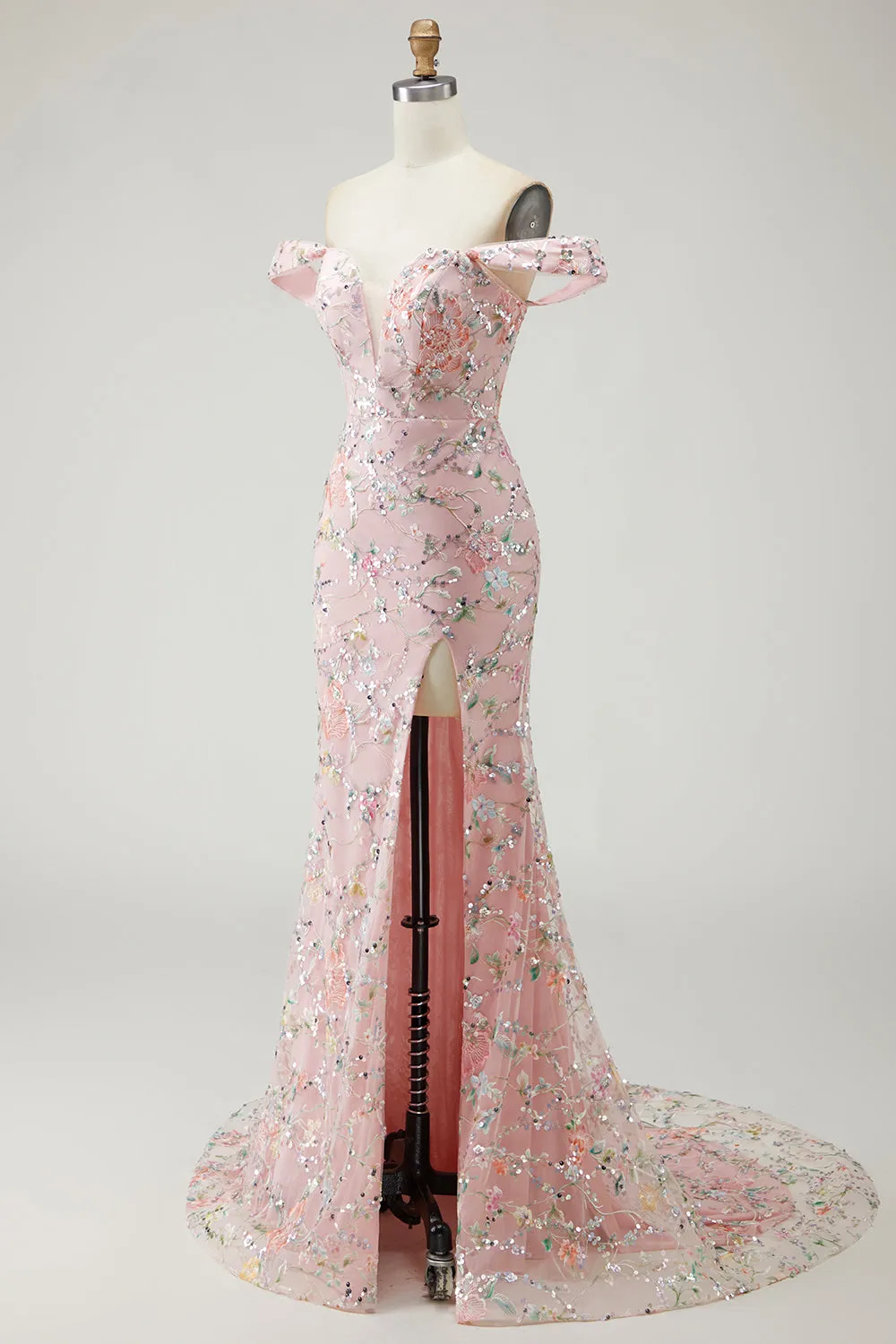 Off the Shoulder Mermaid Sequin Long Blush Prom Dress with Embroidery sold by Zapaka product image thumbnail 3