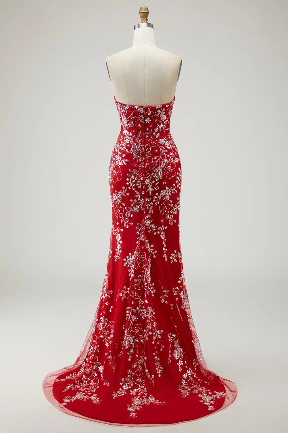Red Mermaid Strapless Appliqued Long Prom Dress with Beading sold by Zapaka product image thumbnail 2