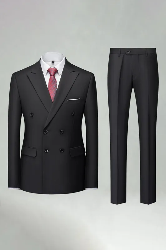 Black Slim Fit Double Breasted 2 Piece Men's Suits sold by Zapaka