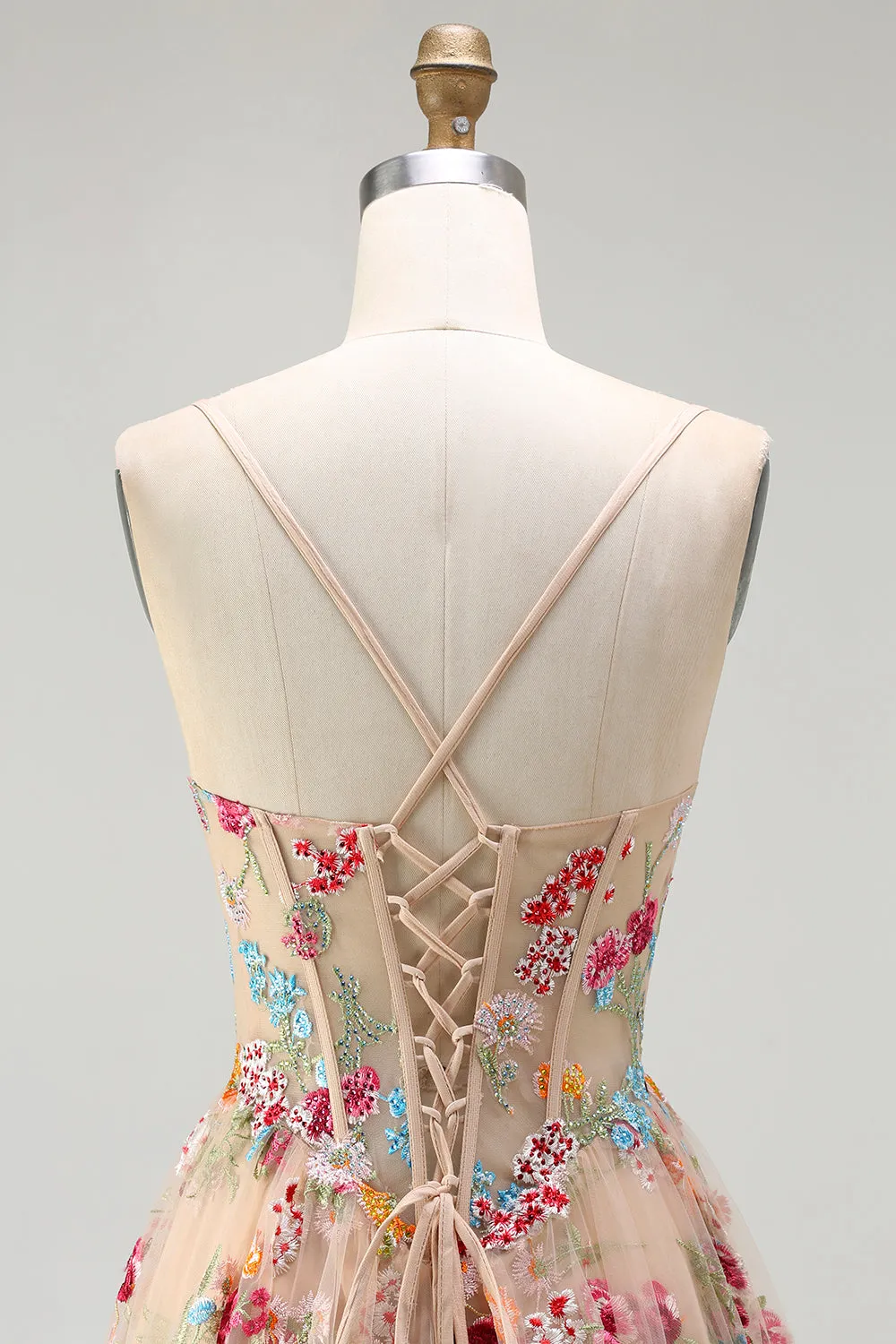 Champagne Flower A Line Corset Ruffle Long Prom Dress with Slit sold by Zapaka product image thumbnail 5