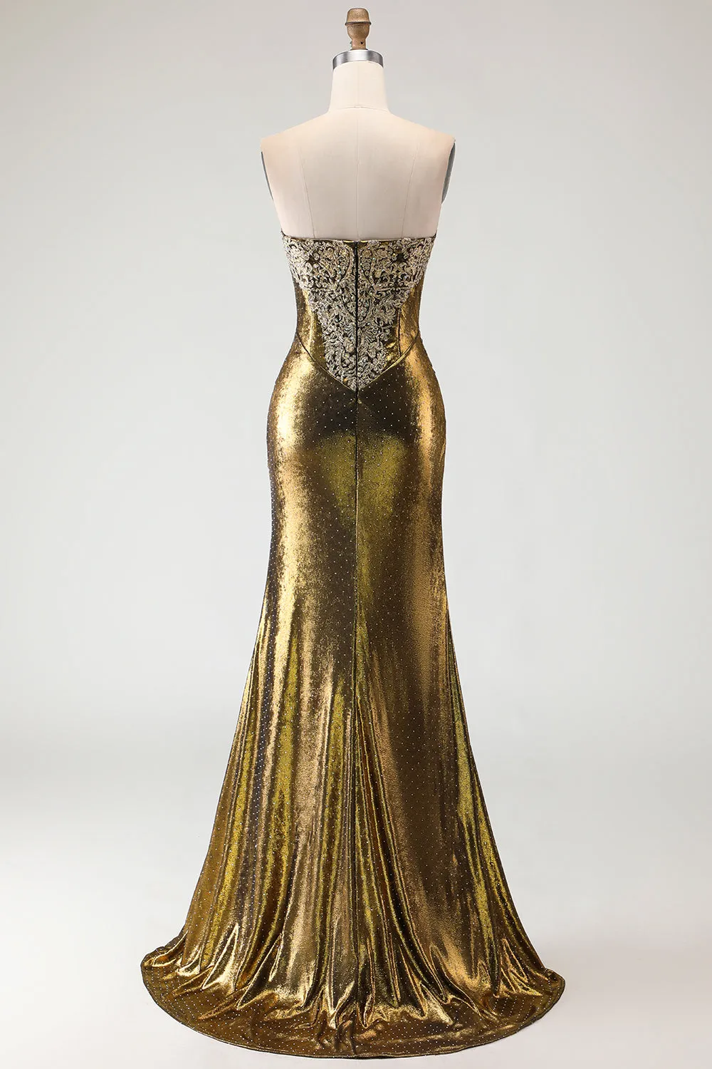 Metallic Bronze Mermaid Strapless Beaded Long Prom Dress with Slit sold by Zapaka product image thumbnail 2