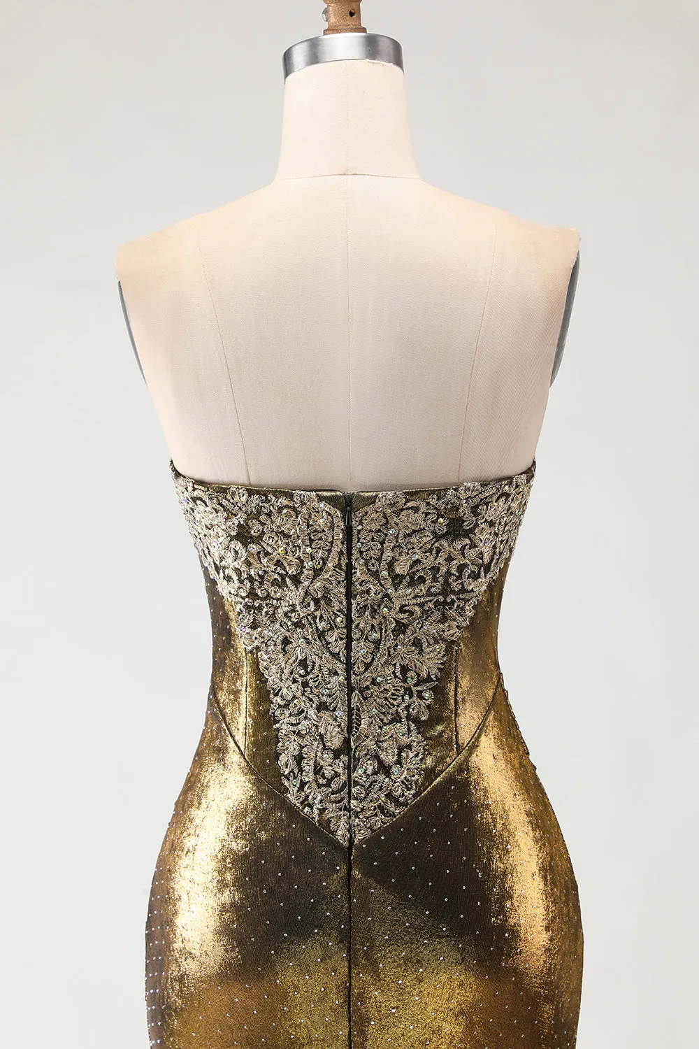 Metallic Bronze Mermaid Strapless Beaded Long Prom Dress with Slit sold by Zapaka product image thumbnail 5