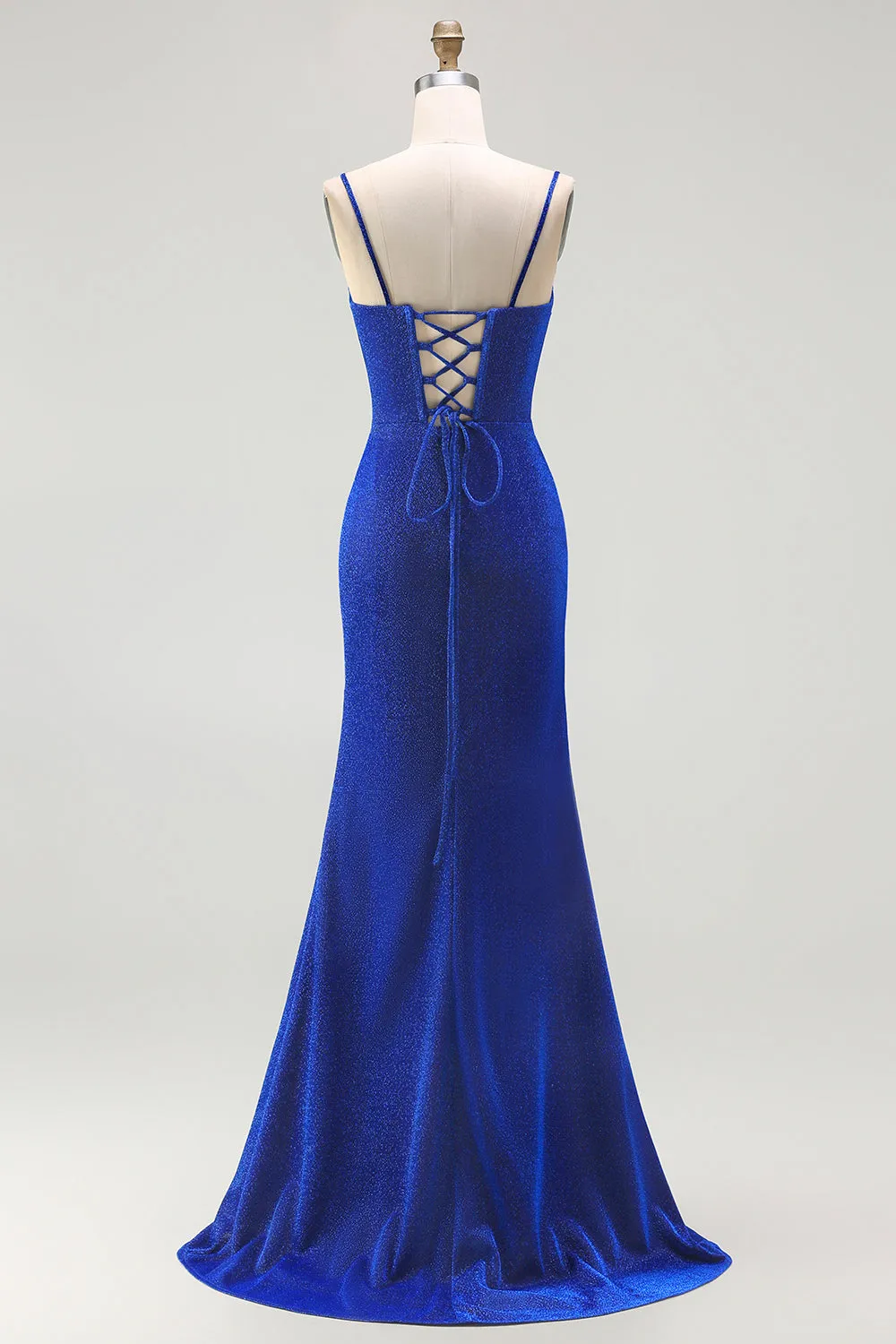 Royal Blue Mermaid Corset Ruched Lace Up Back Long Prom Dress with Slit sold by Zapaka product image thumbnail 2