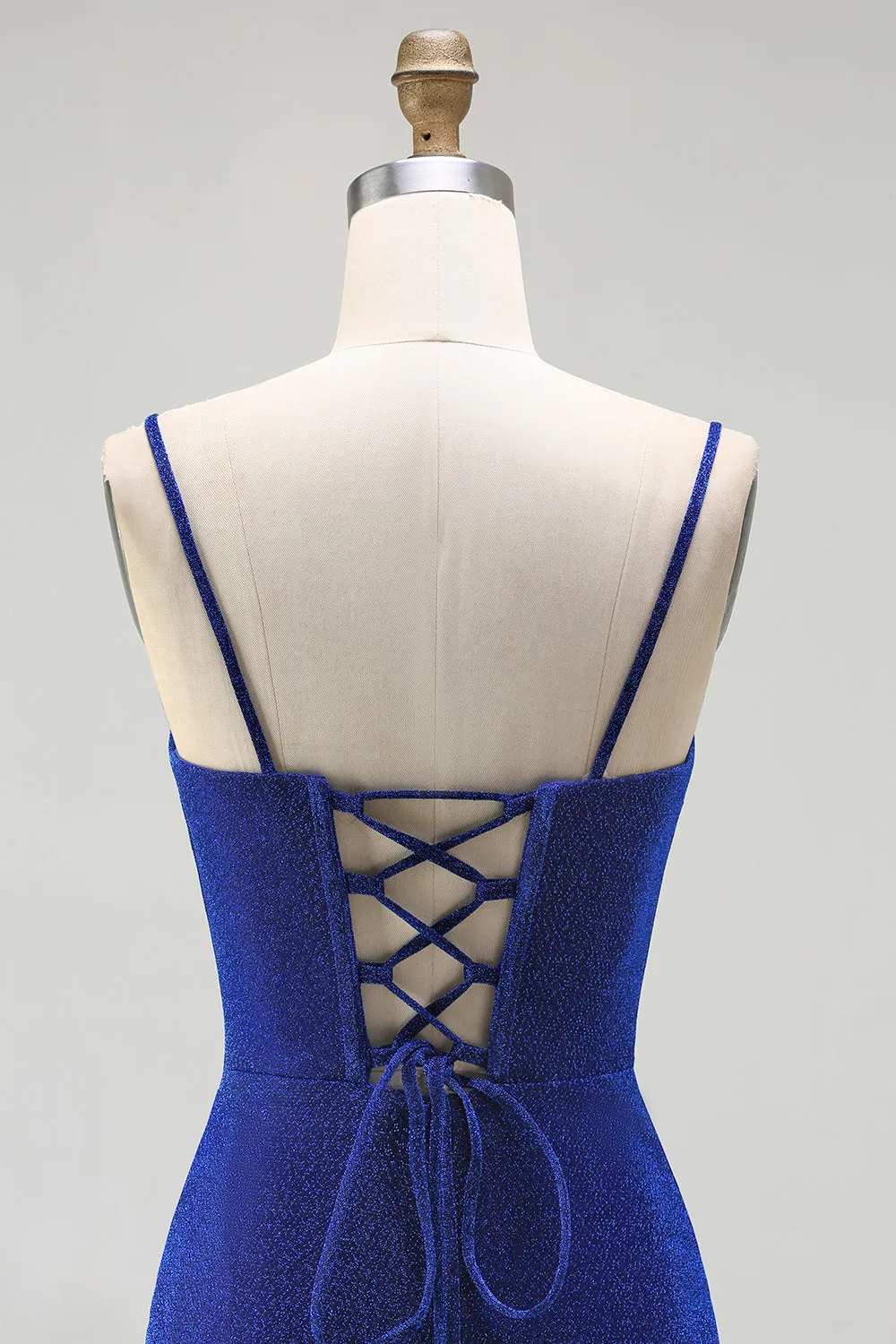 Royal Blue Mermaid Corset Ruched Lace Up Back Long Prom Dress with Slit sold by Zapaka product image thumbnail 5