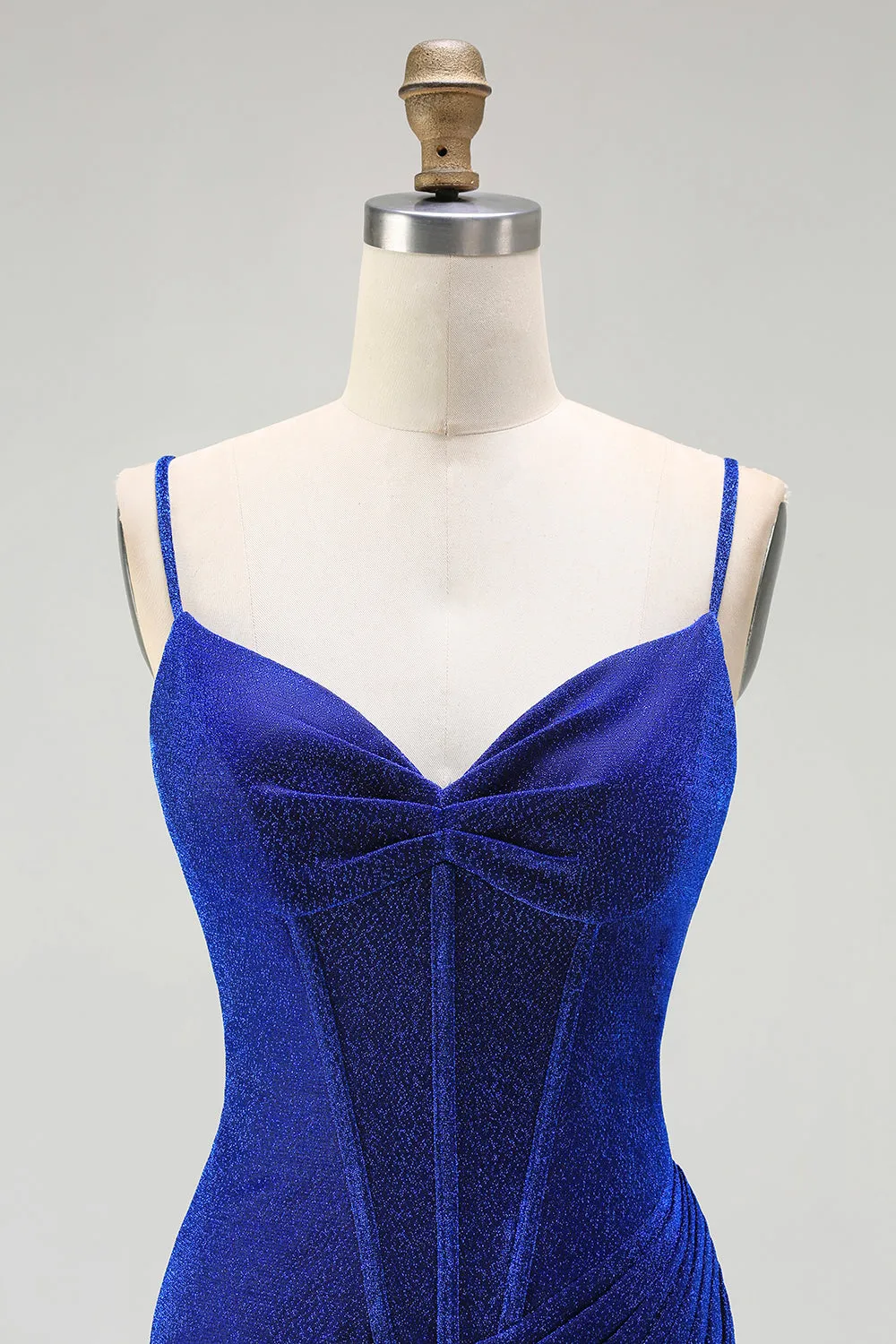 Royal Blue Mermaid Corset Ruched Lace Up Back Long Prom Dress with Slit sold by Zapaka product image thumbnail 4