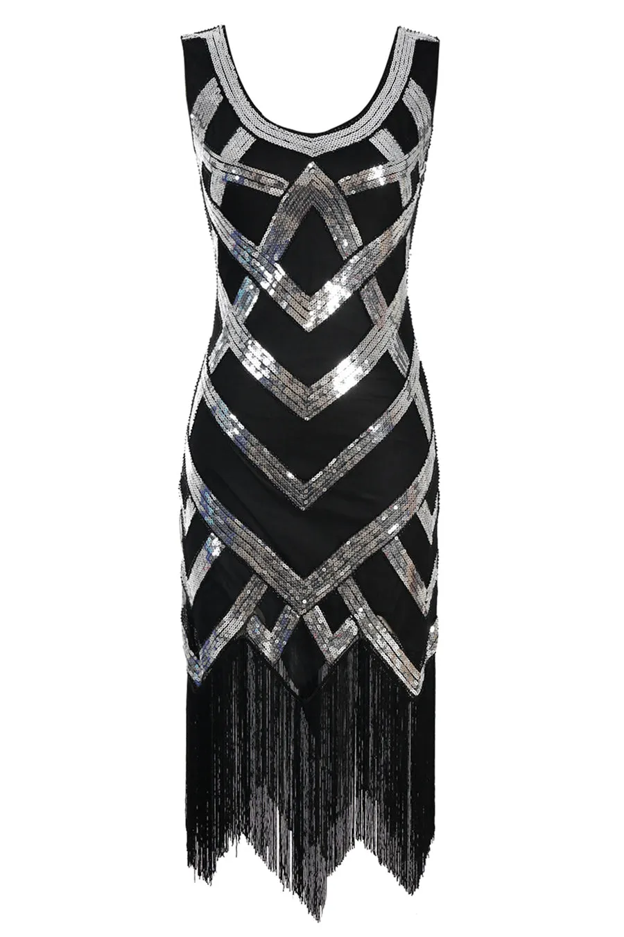 Silver Sequins 1920s Fringe Flapper Dress sold by Zapaka