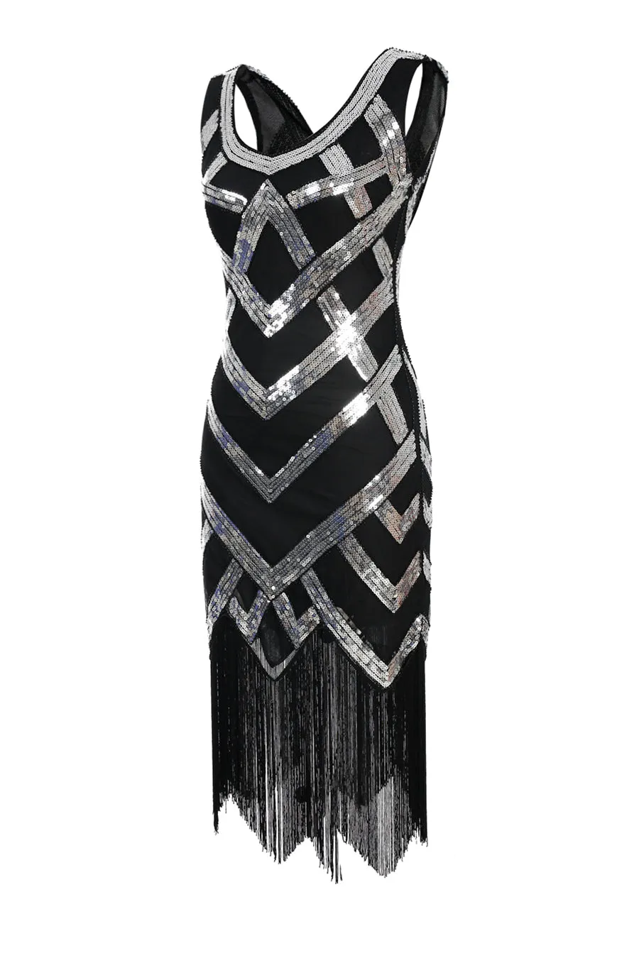 Silver Sequins 1920s Fringe Flapper Dress sold by Zapaka product image thumbnail 3