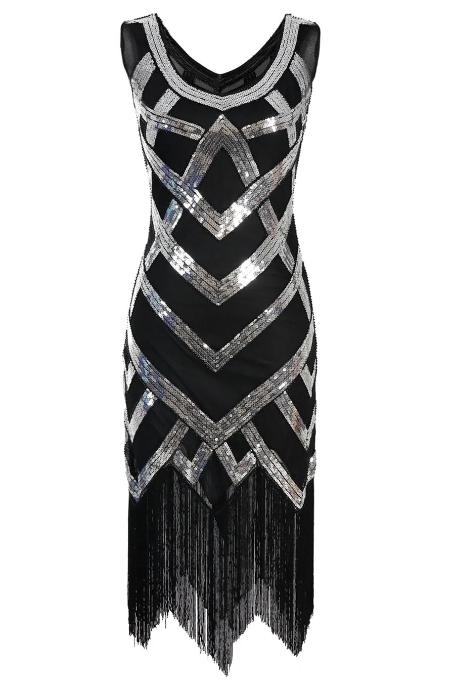 Silver Sequins 1920s Fringe Flapper Dress sold by Zapaka product image thumbnail 2