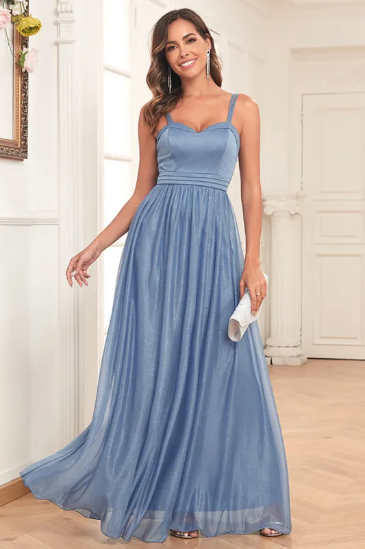 Blue A-Line Spaghetti Straps Long Prom Dress sold by Zapaka