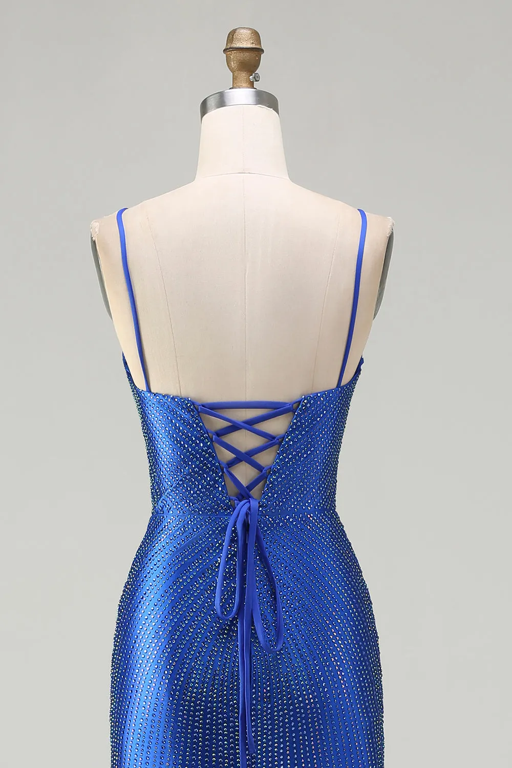 Royal Blue Mermaid Beaded Satin Long Prom Dress with Slit sold by Zapaka product image thumbnail 5