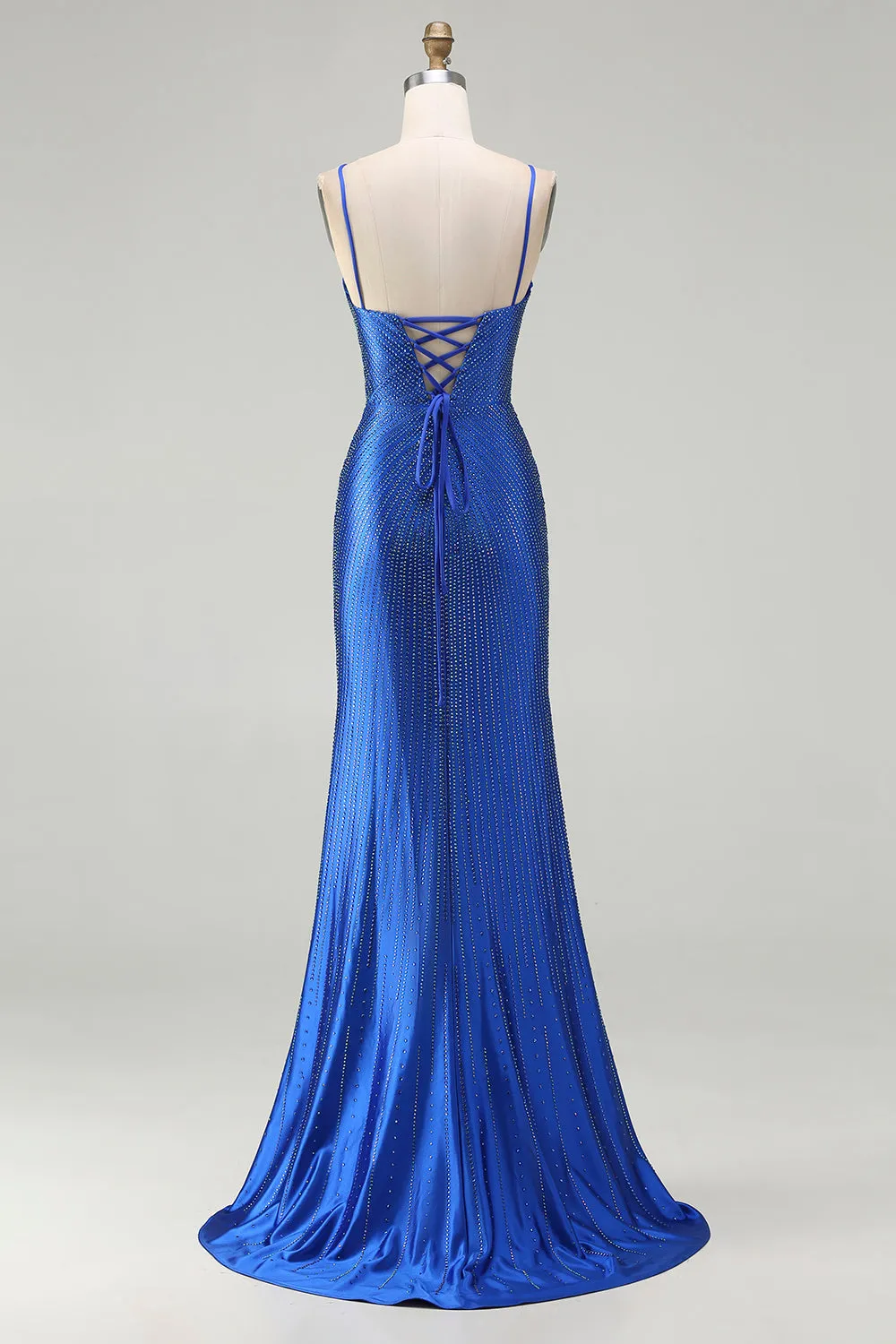 Royal Blue Mermaid Beaded Satin Long Prom Dress with Slit sold by Zapaka product image thumbnail 3