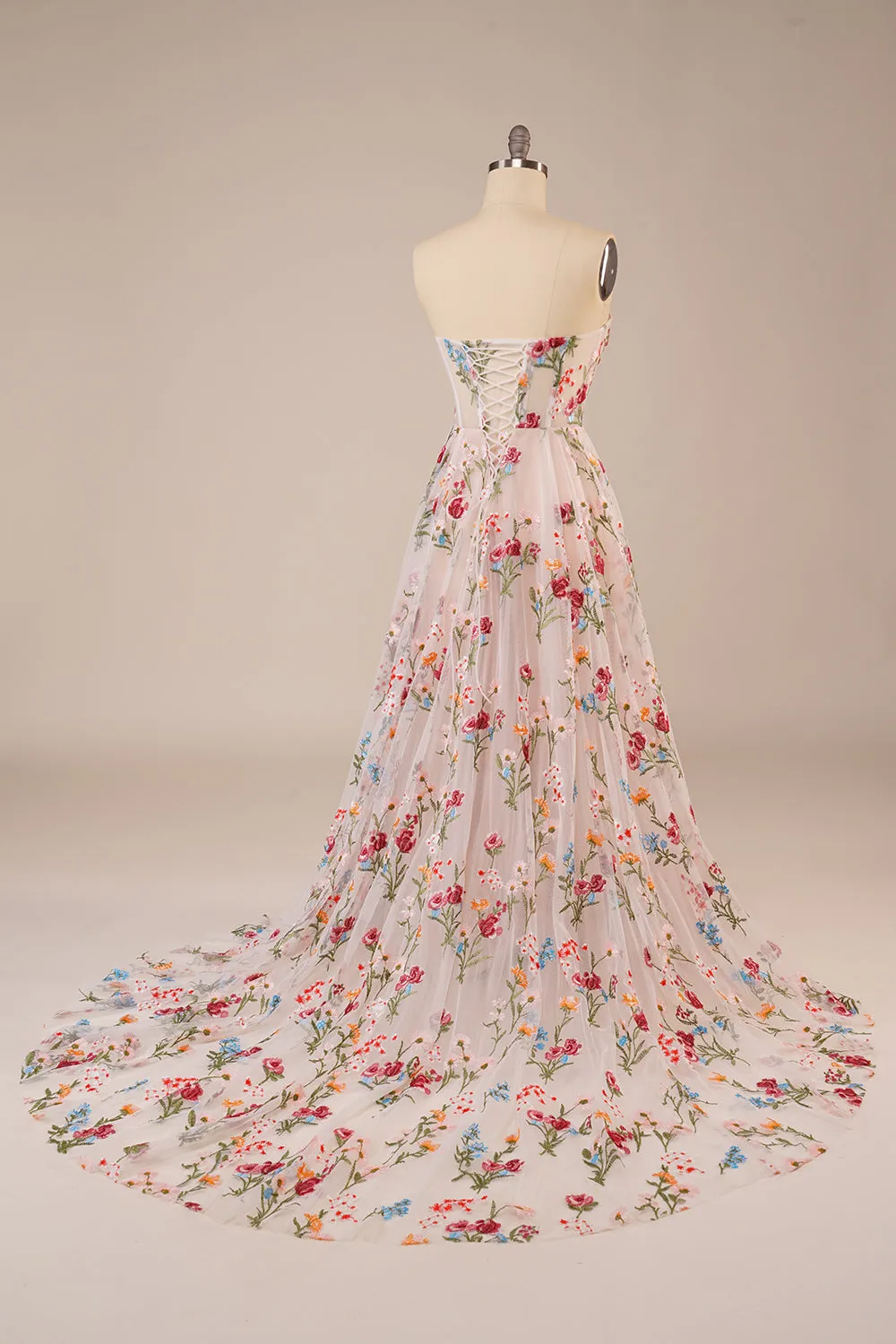 Tulle Strapless Sweep Train Ivory Long Wedding Dress with Embroidery-App sold by Zapaka product image thumbnail 5
