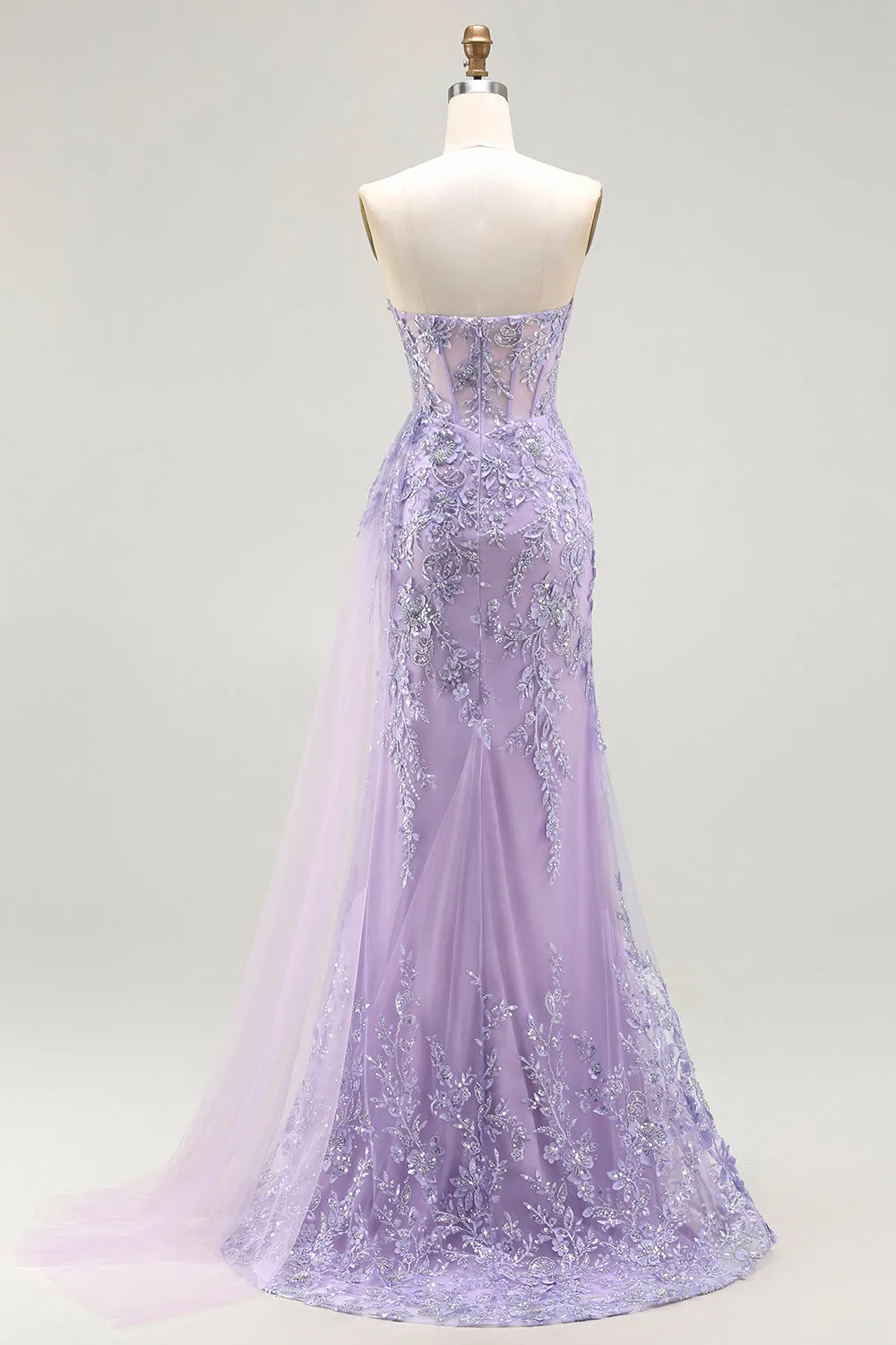 Purple Sweetheart Beaded Mermaid Corset Sequin Long Prom Dress with Slit sold by Zapaka product image thumbnail 2