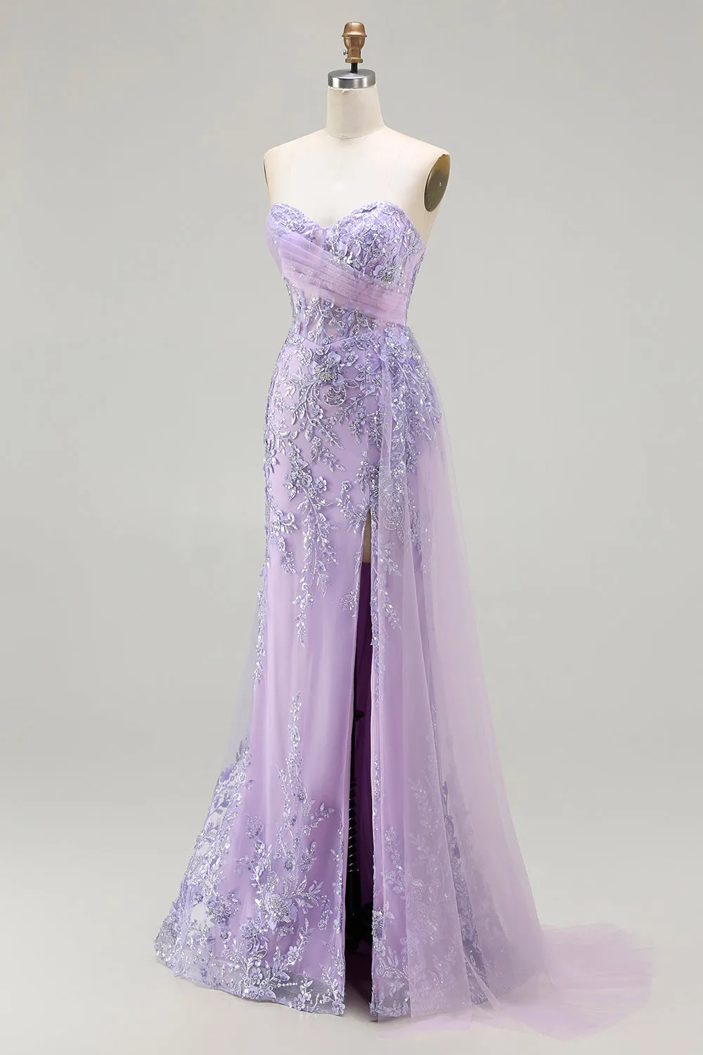 Purple Sweetheart Beaded Mermaid Corset Sequin Long Prom Dress with Slit sold by Zapaka product image thumbnail 3