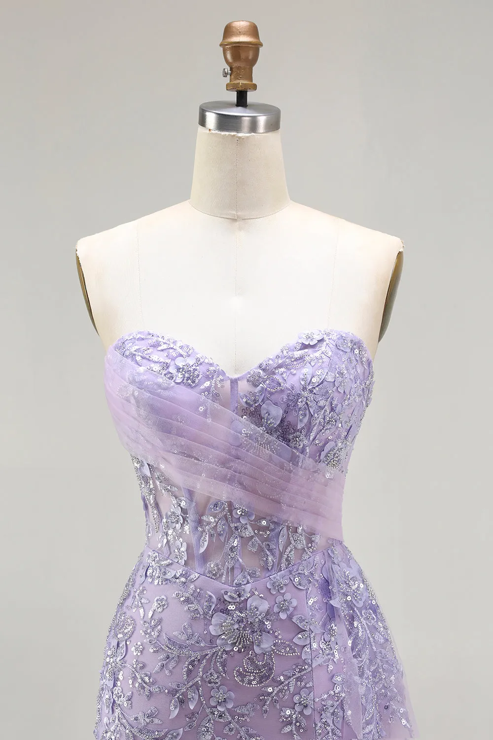 Purple Sweetheart Beaded Mermaid Corset Sequin Long Prom Dress with Slit sold by Zapaka product image thumbnail 4