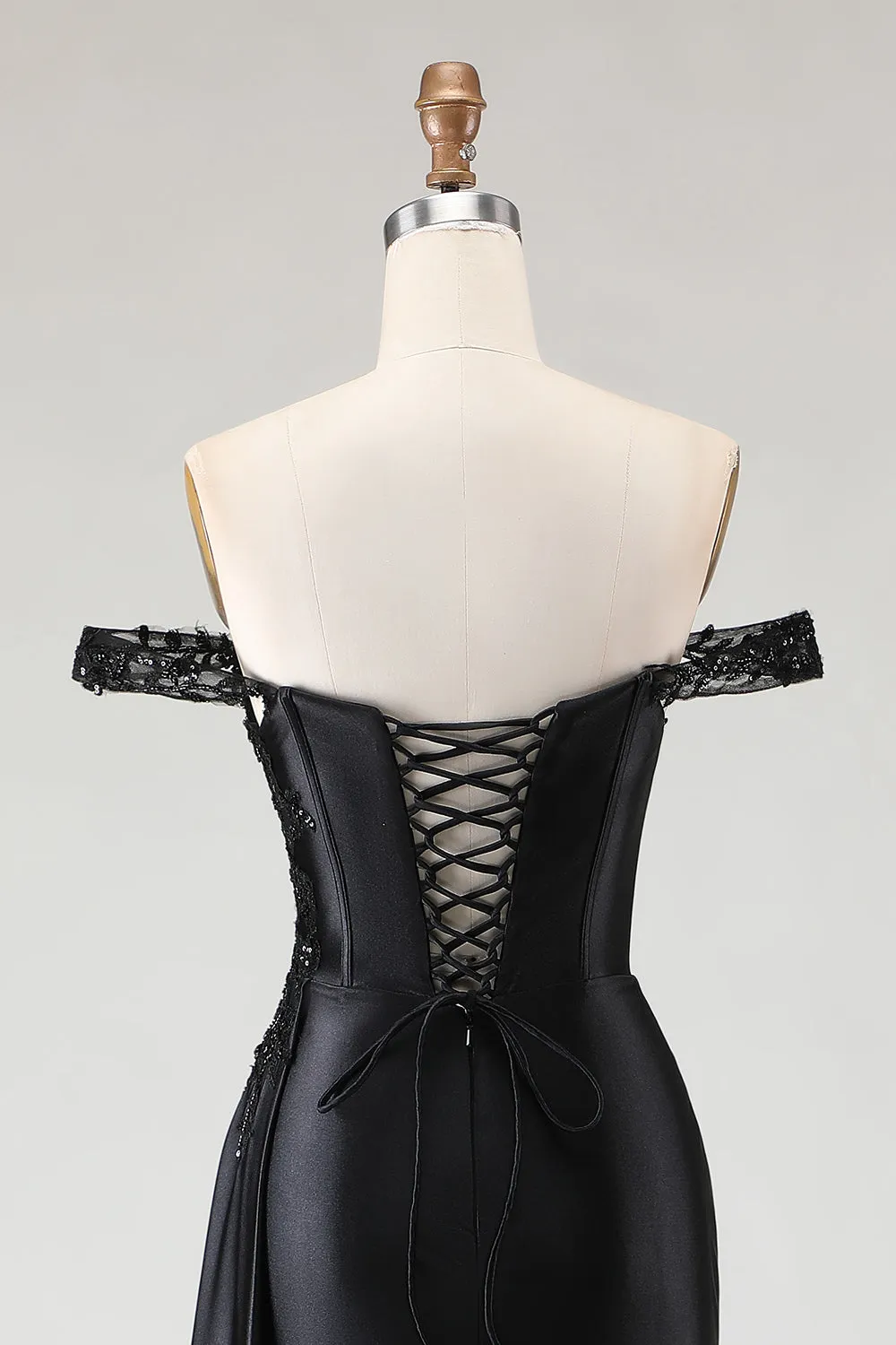 Off the Shoulder Black Mermaid Sequin Long Prom Dress with Slit sold by Zapaka product image thumbnail 5