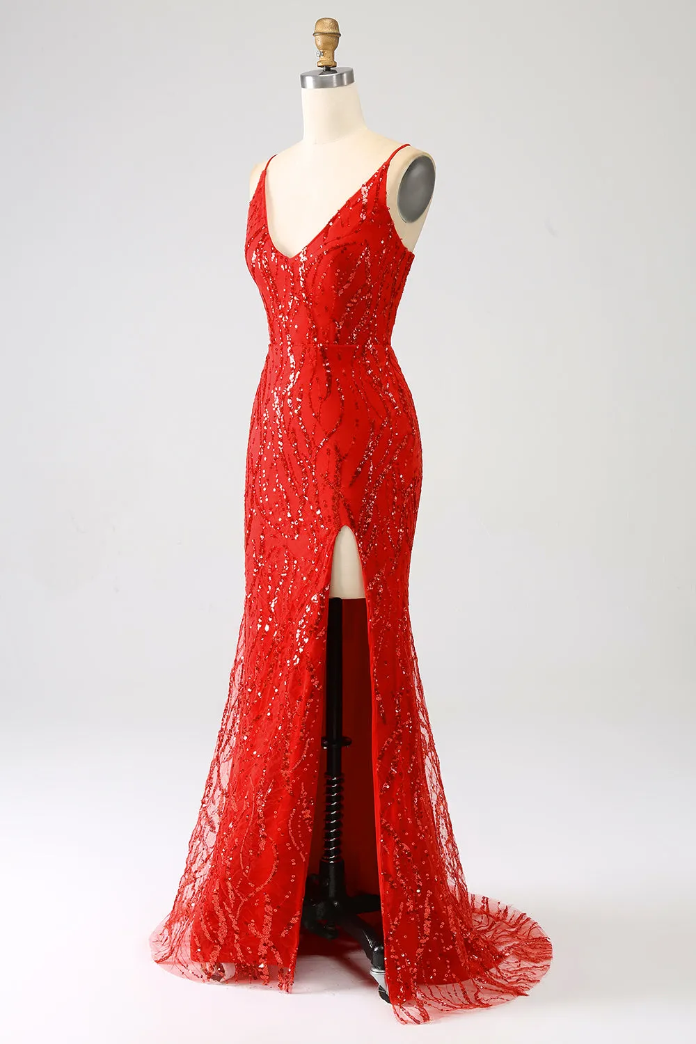 Glitter Red Mermaid Long Sequins Prom Dress with Slit sold by Zapaka product image thumbnail 3