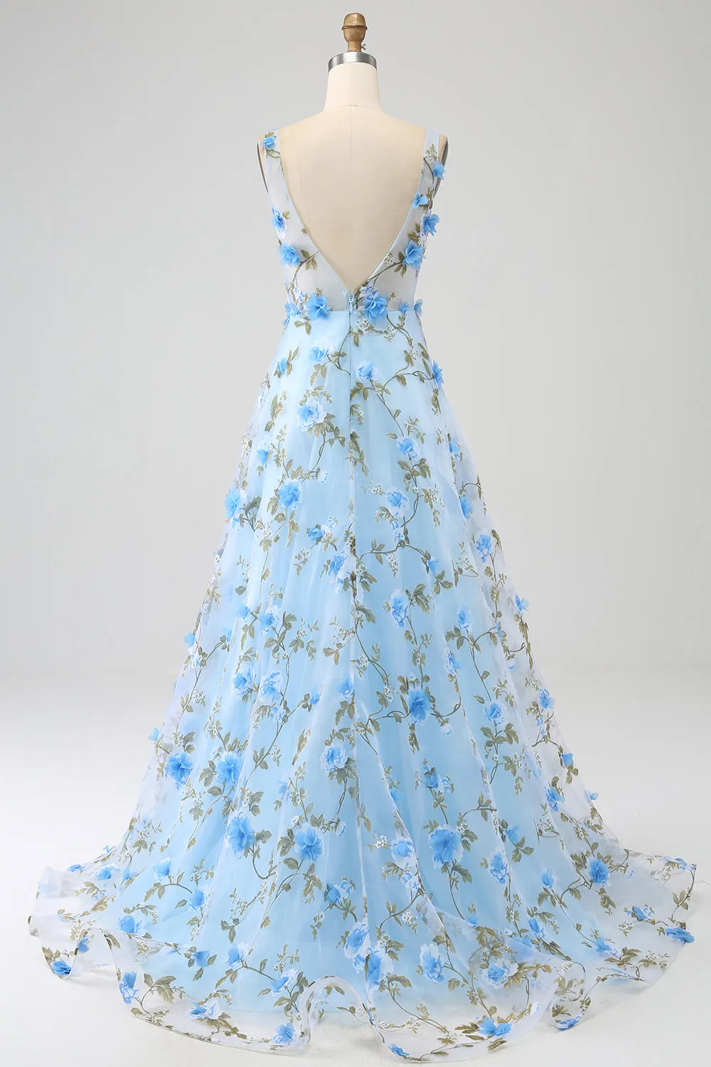 Gorgeous Sky Blue A Line Spaghetti Straps Long Prom Dress with 3D Flowers sold by Zapaka product image thumbnail 2
