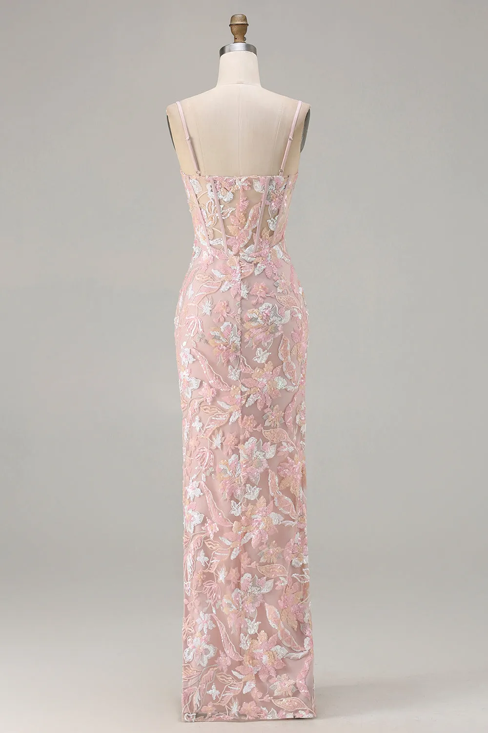 Blush Pink Sheath Sequin Corset Spaghetti Straps Long Prom Dress sold by Zapaka product image thumbnail 2