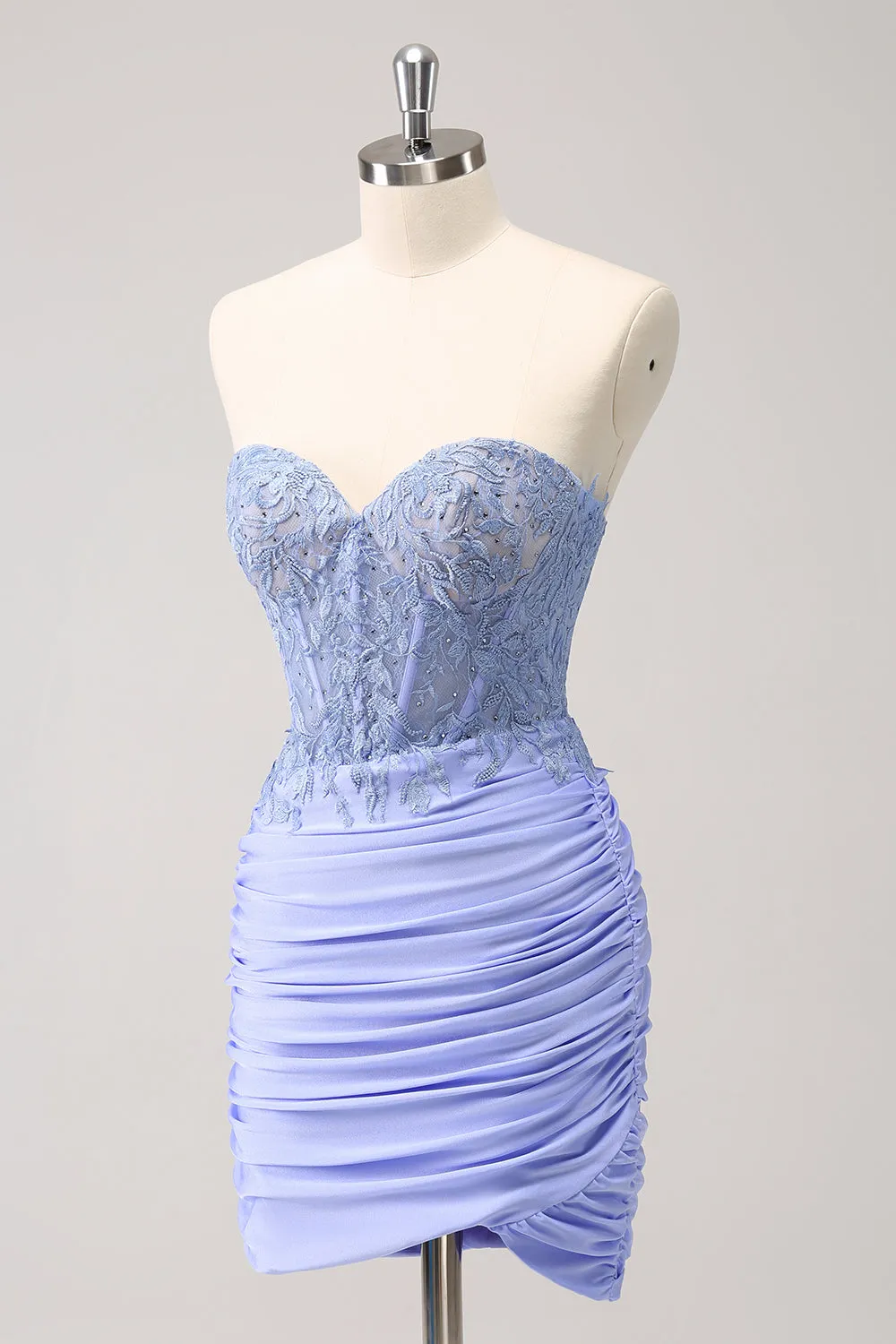 Lilac Strapless Corset Pleated Tight Homecoming Dress with Appliques sold by Zapaka product image thumbnail 3