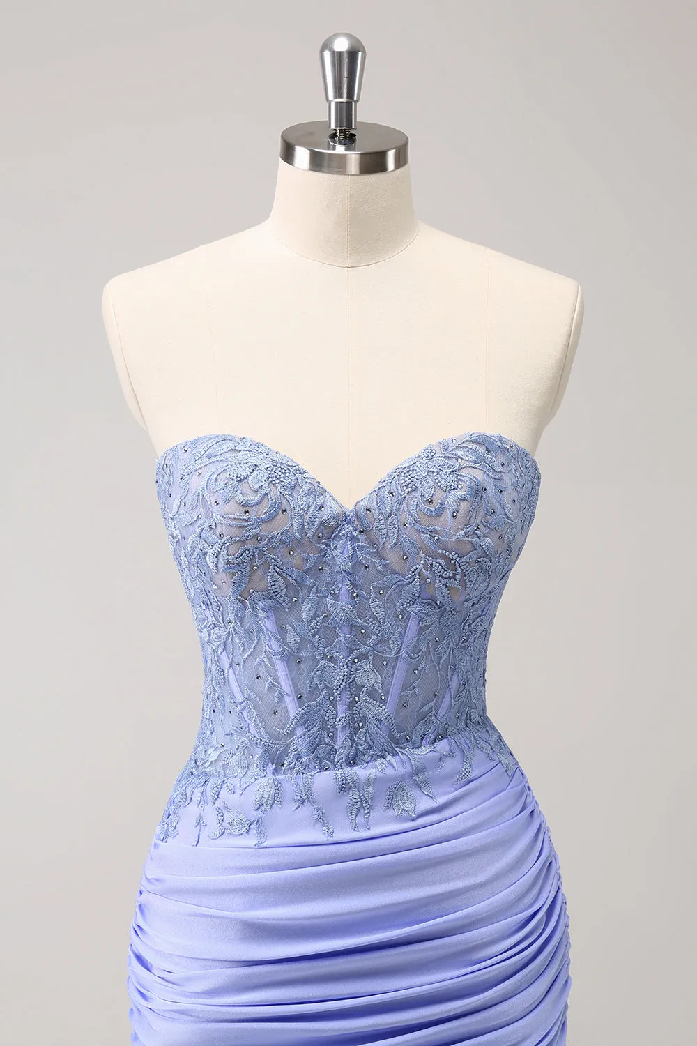 Lilac Strapless Corset Pleated Tight Homecoming Dress with Appliques sold by Zapaka product image thumbnail 4