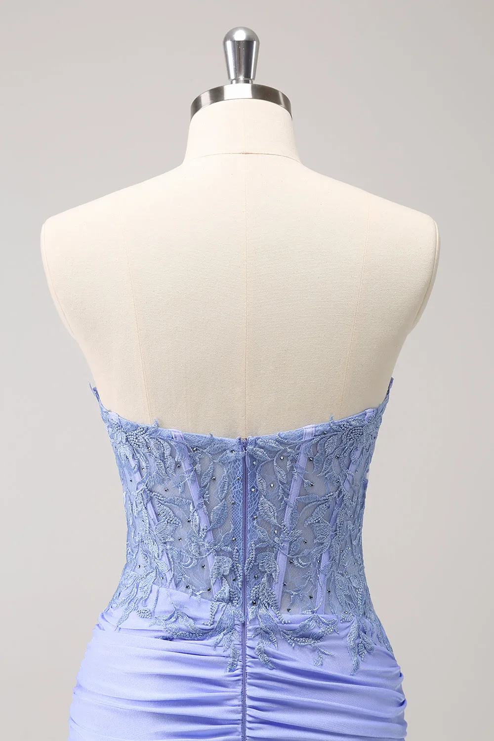 Lilac Strapless Corset Pleated Tight Homecoming Dress with Appliques sold by Zapaka product image thumbnail 5